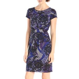 Ellen Tracy Sheath Dress Size 2 Work Office Business Casual Blue Purple Print